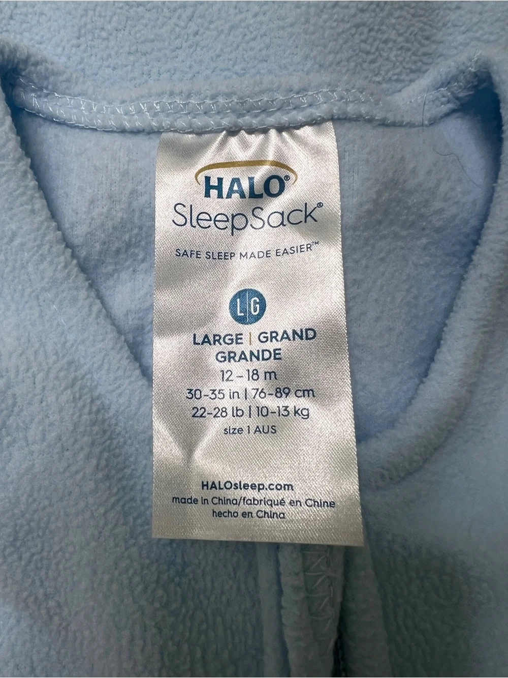 Halo Baby SleepSack in Light Blue Fleece - Large